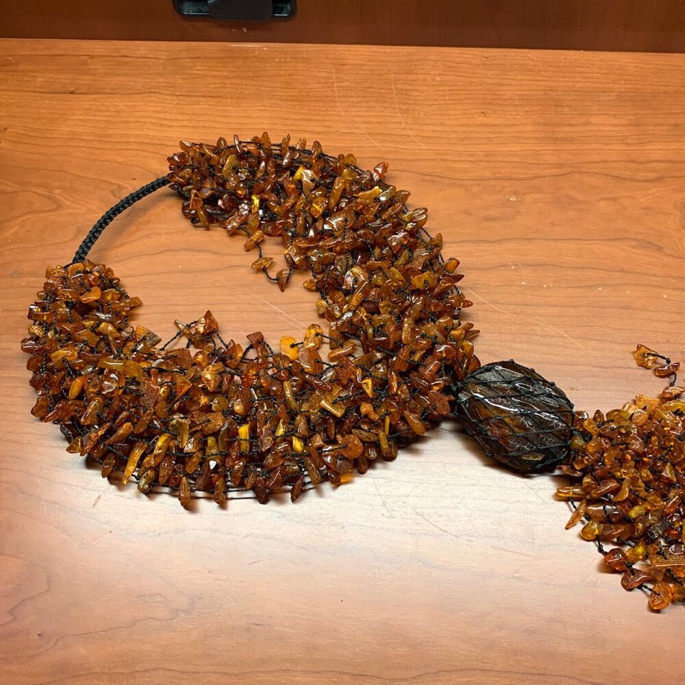 Huge Statement 20 Strand AMBER Chip & Stone Necklace Estate Jewelry J846 - Picture 4 of 9